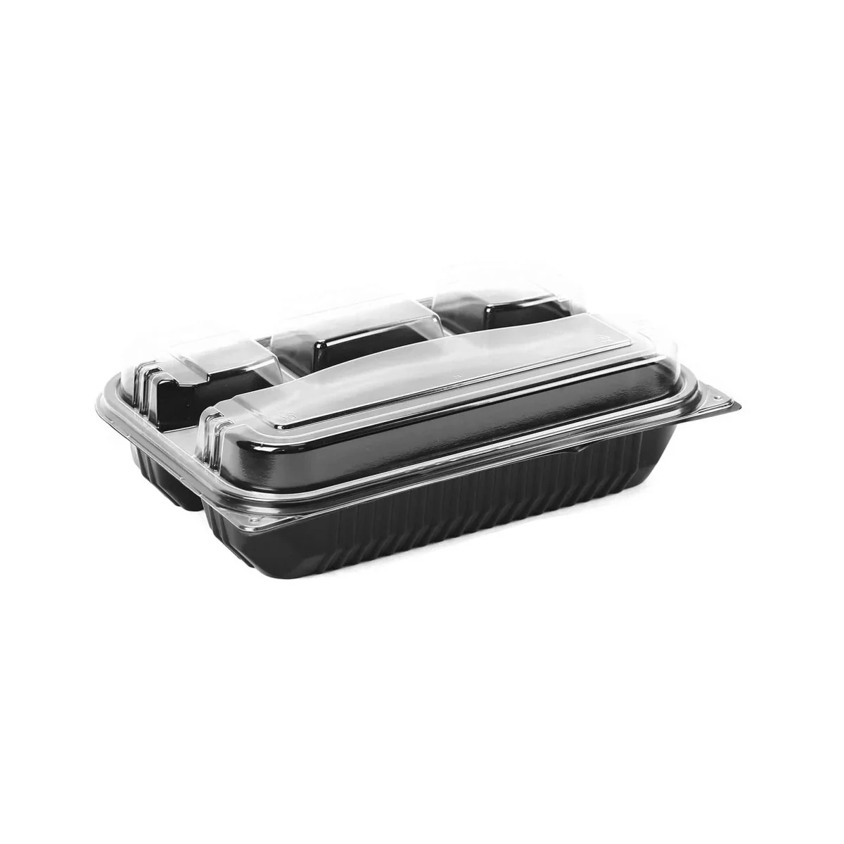 Black Base Rectangular 4-Compartment Container 200 Pieces