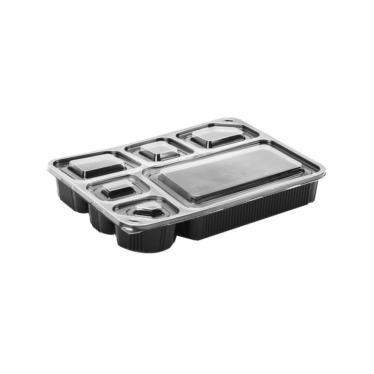 Black Base Rectangular 6-Compartment Container + Lids 150 Pieces - Image 2