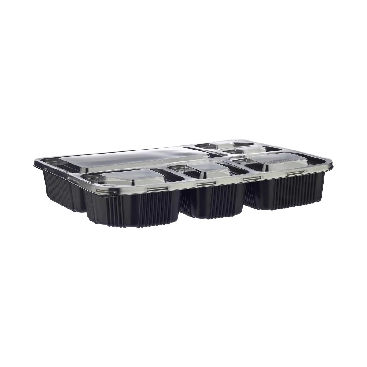 Black Base Rectangular 6-Compartment Container + Lids 150 Pieces - Image 3
