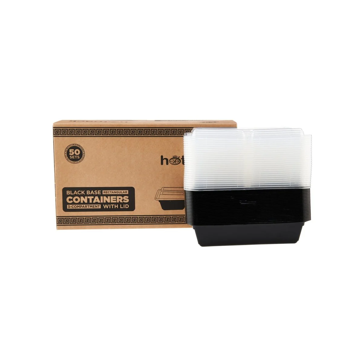 Black Base Rectangular Compartment Microwavable Container - Image 3