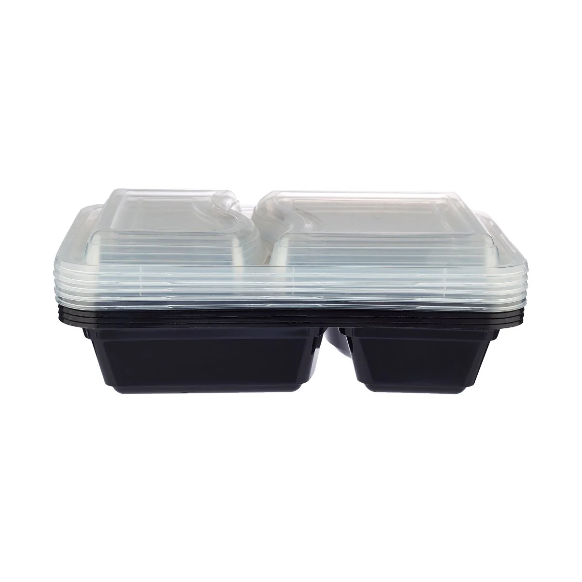 Black Base Rectangular Microwavable Compartment Container with Lids 5 Pieces - Image 3