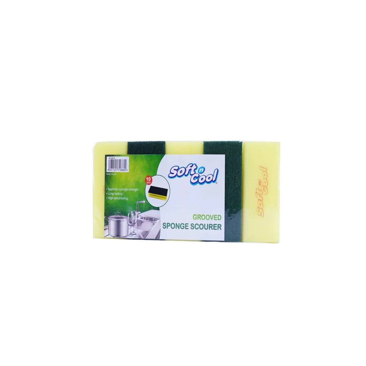 Soft N Cool Kitchen Sponge Large 14 X 7 Cm 10 Pieces