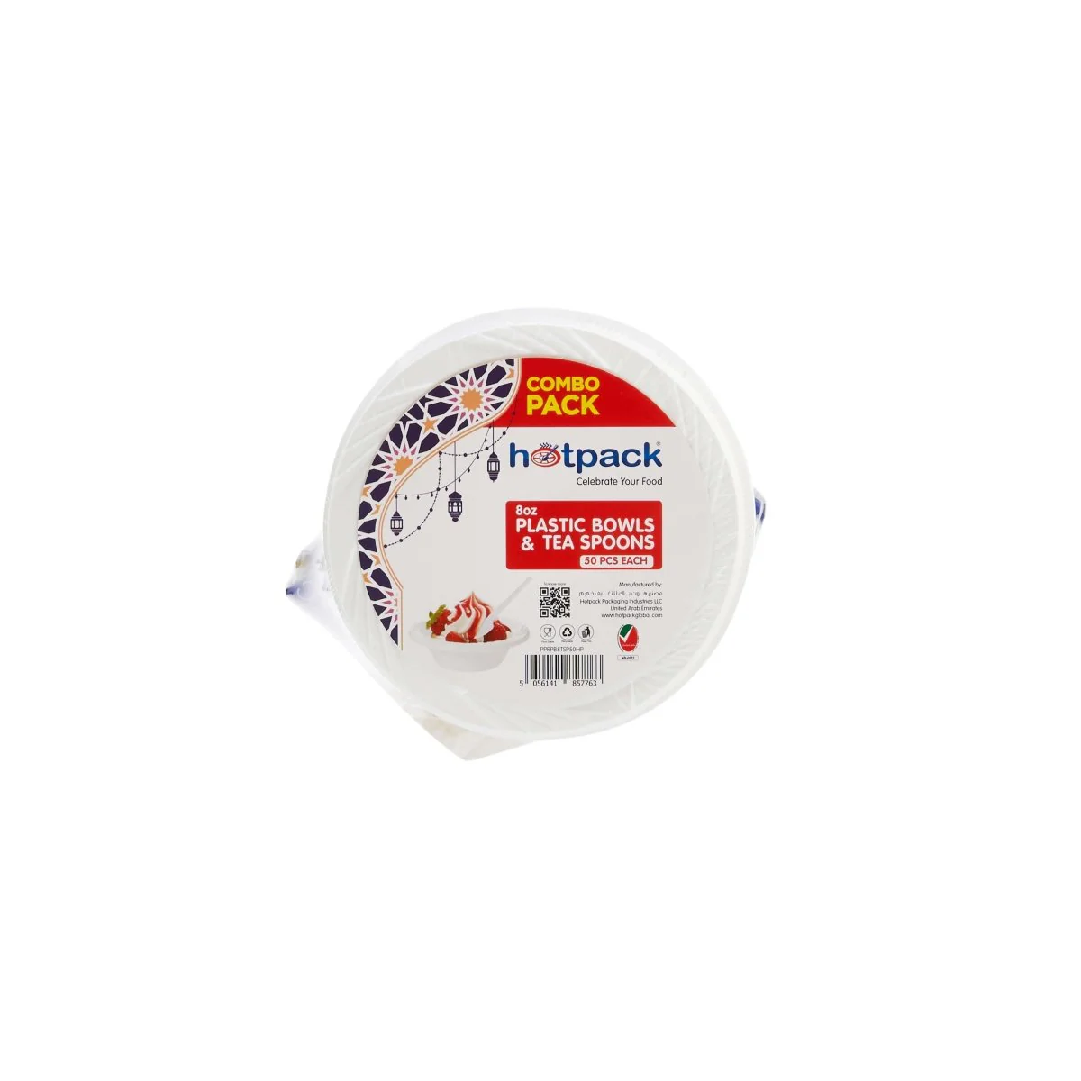White Plastic Bowls 8 Oz + Disposable Plastic Tea Spoons White Combo Pack